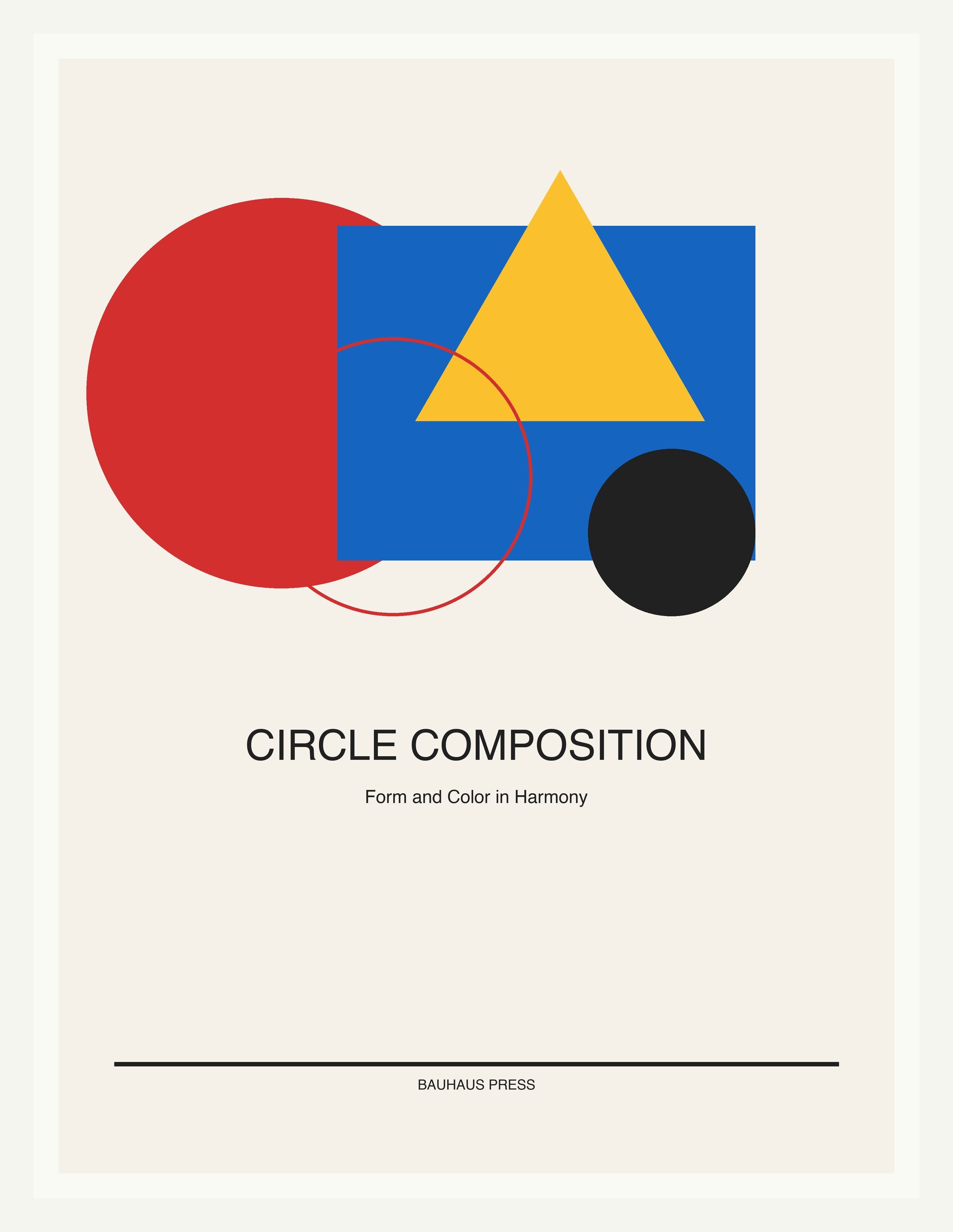 Circle Composition — Bauhaus Geometric Art Print — White Frame 18×24" Wall Art