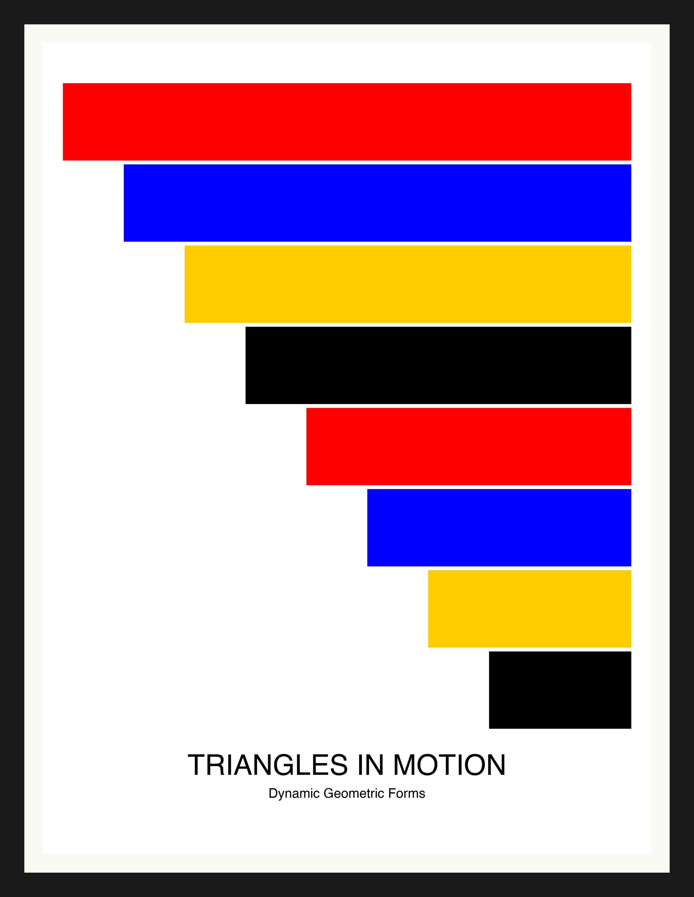 Triangles in Motion — Bauhaus Geometric Art Print — Black Frame 18×24" Wall Art