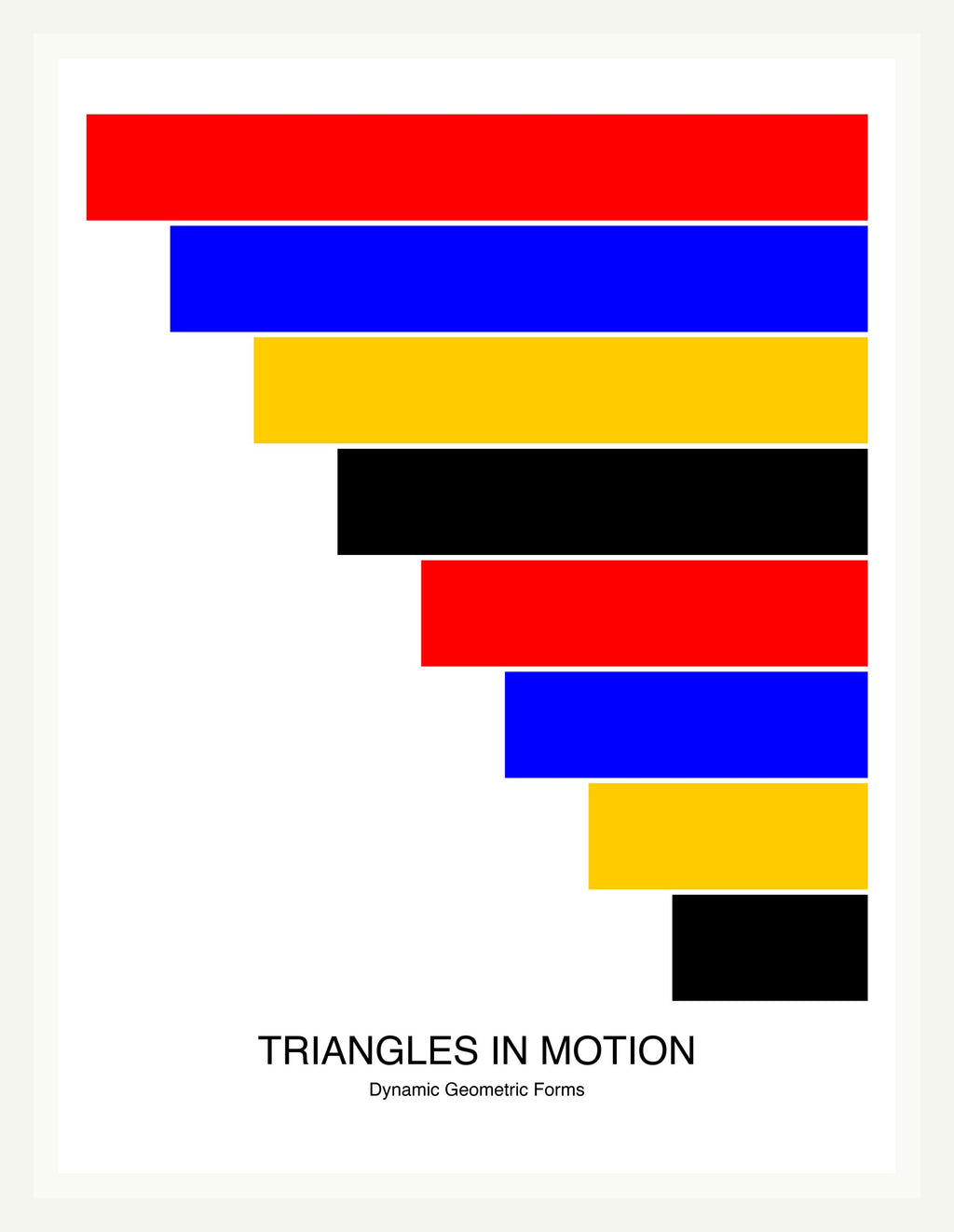 Triangles in Motion — Bauhaus Geometric Art Print — White Frame 18×24" Wall Art