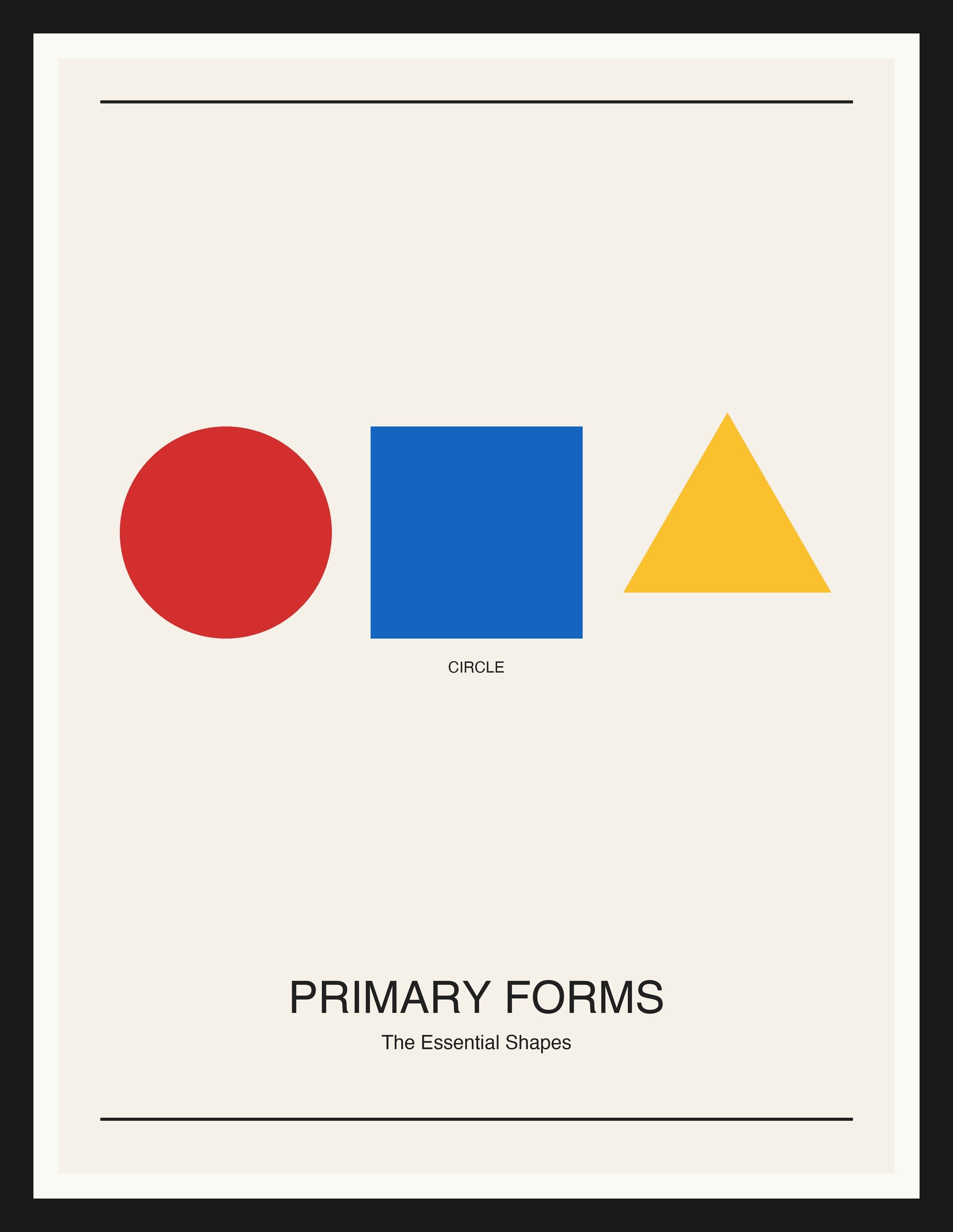 Primary Forms — Bauhaus Geometric Art Print — Black Frame 18×24" Wall Art