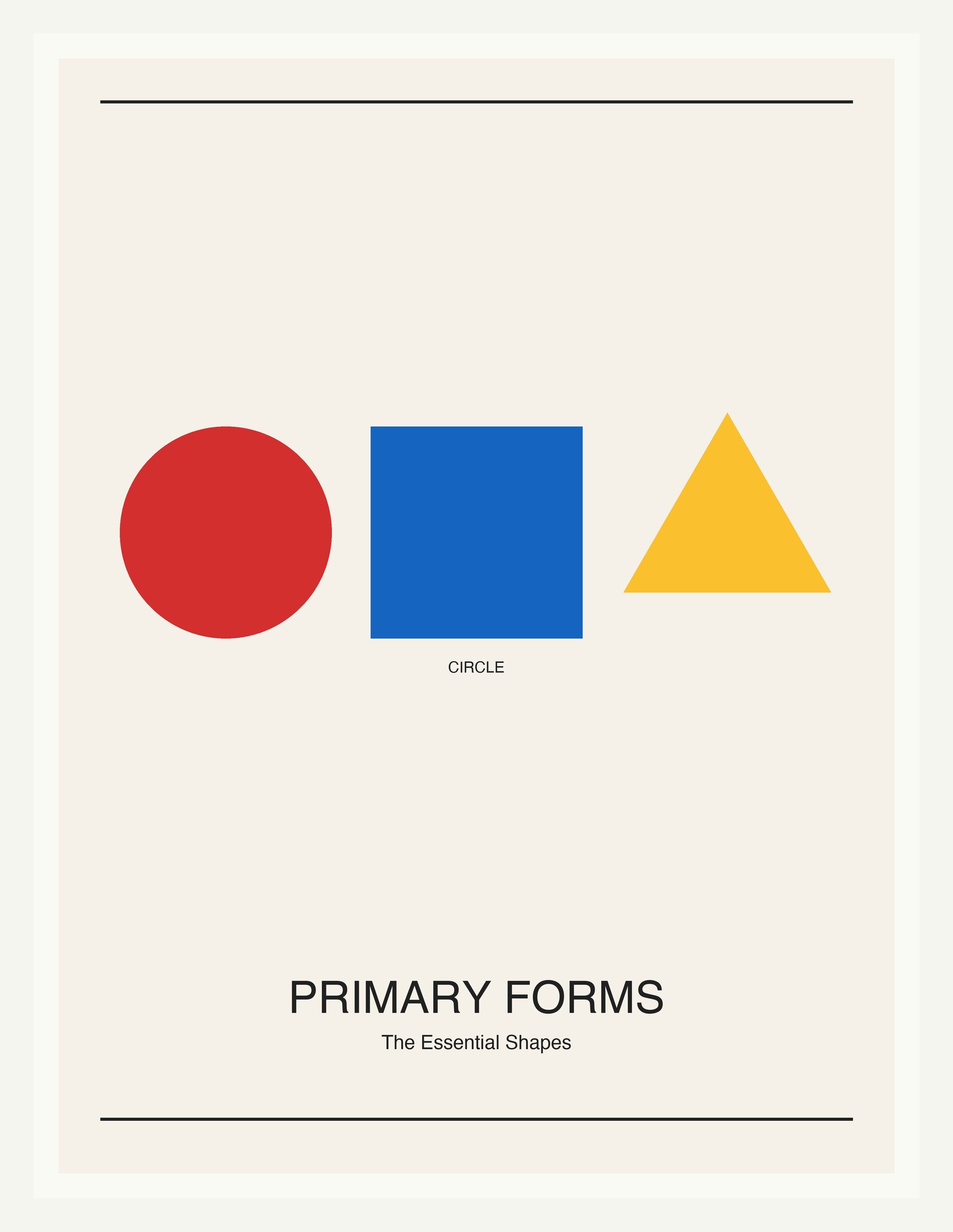 Primary Forms — Bauhaus Geometric Art Print — White Frame 18×24" Wall Art