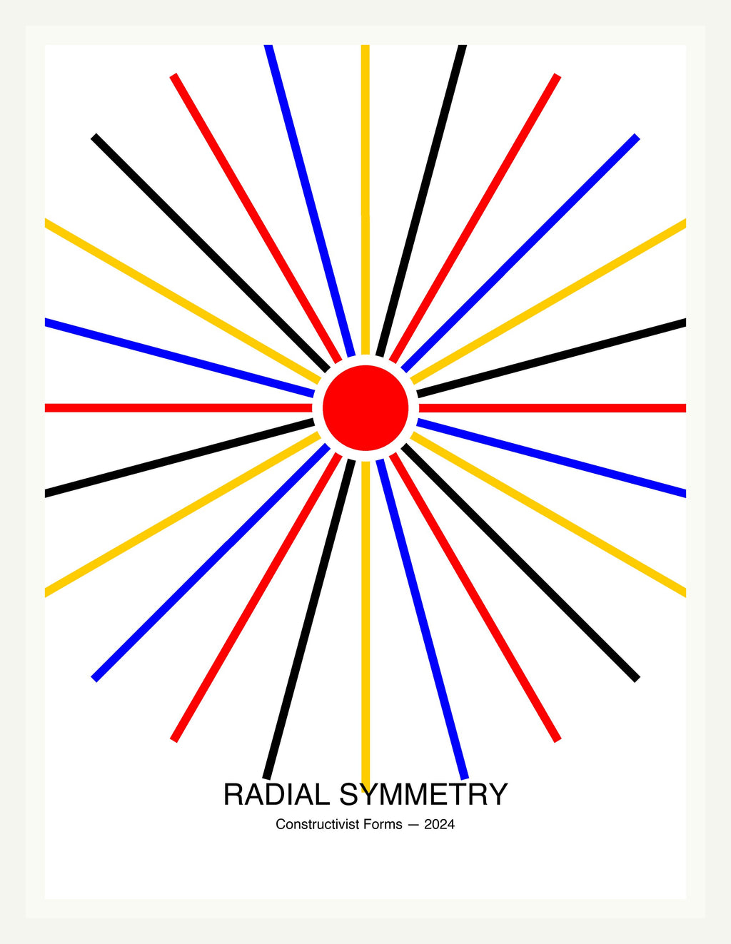 Radial Symmetry — Bauhaus Geometric Art Print — White Frame 18×24" Wall Art