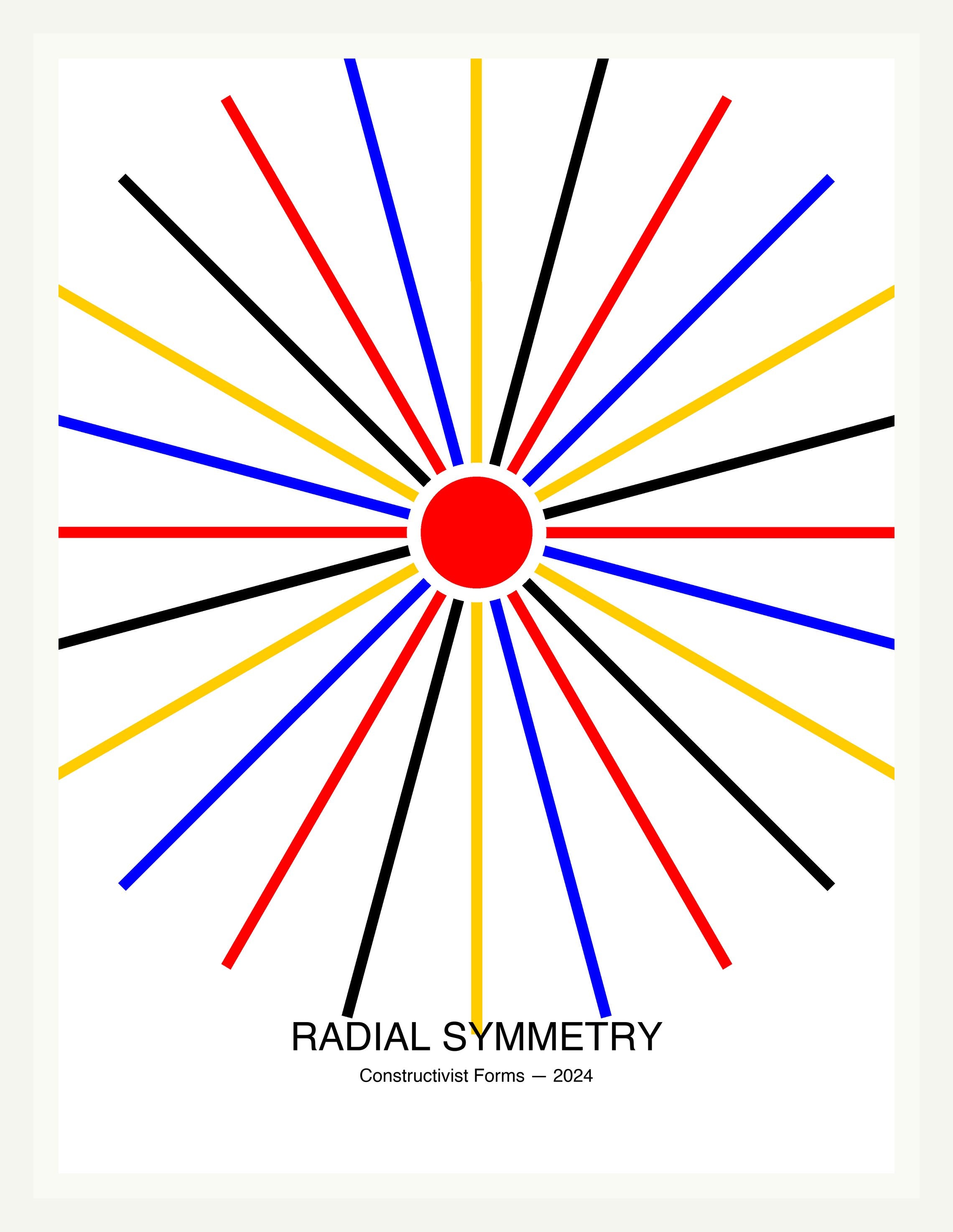 Radial Symmetry — Bauhaus Geometric Art Print — White Frame 18×24" Wall Art