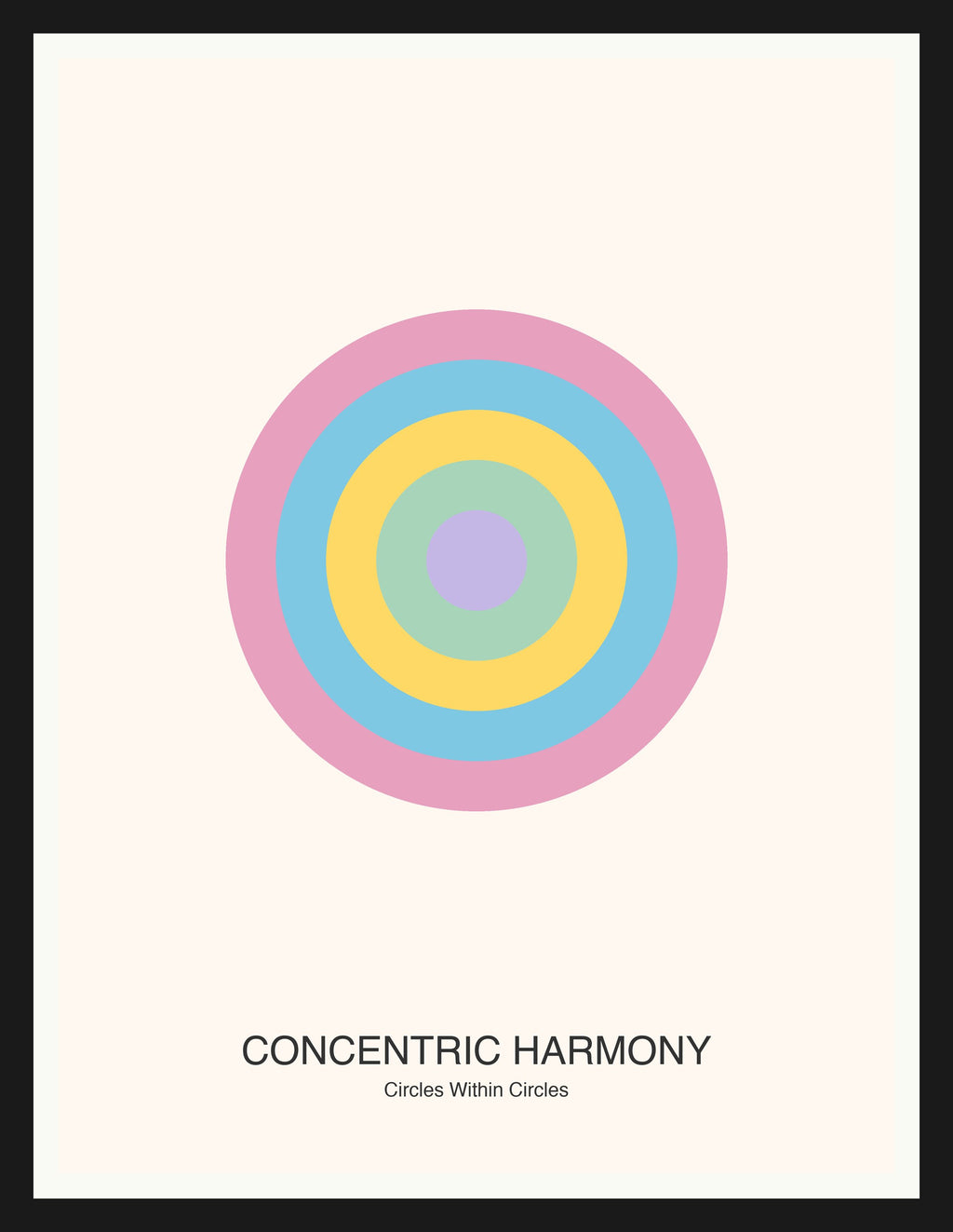 Concentric Harmony — Bauhaus Geometric Art Print — Black Frame 18×24" Wall Art