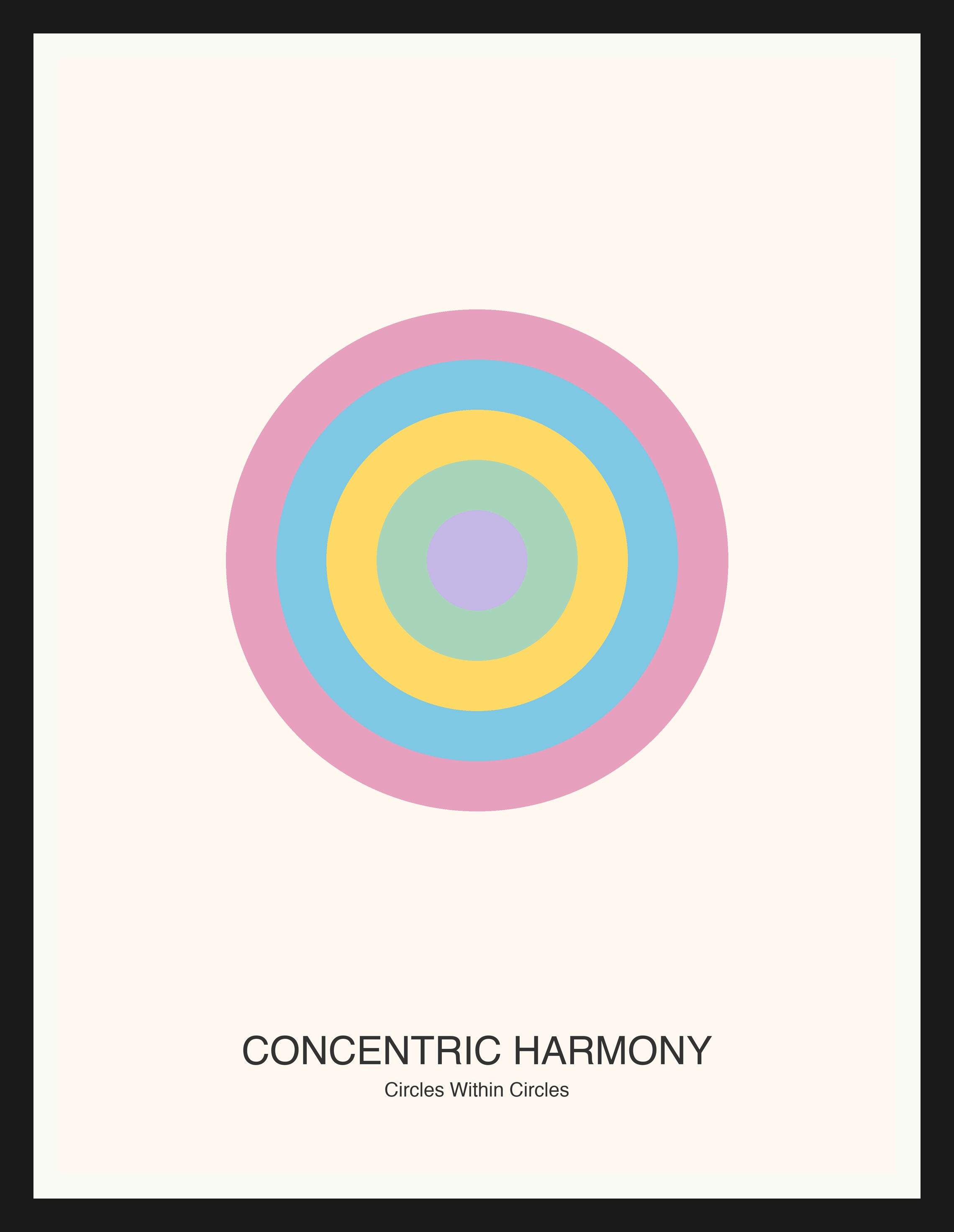 Concentric Harmony — Bauhaus Geometric Art Print — Black Frame 18×24" Wall Art