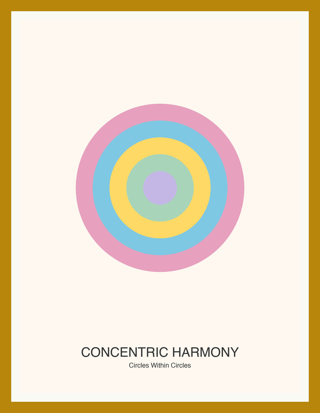 Concentric Harmony — Bauhaus Geometric Art Print — Oak Frame 18×24" Wall Art