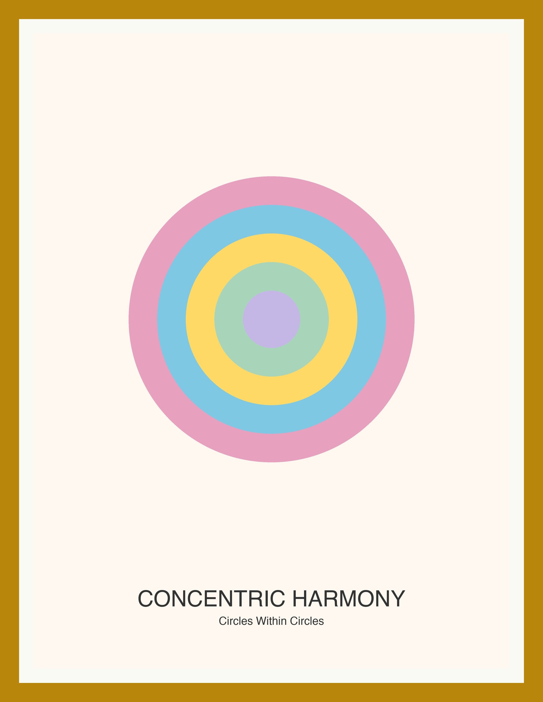 Concentric Harmony — Bauhaus Geometric Art Print — Oak Frame 18×24" Wall Art
