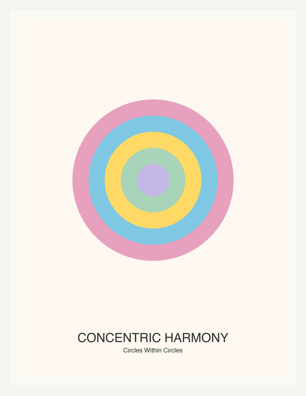 Concentric Harmony — Bauhaus Geometric Art Print — White Frame 18×24" Wall Art