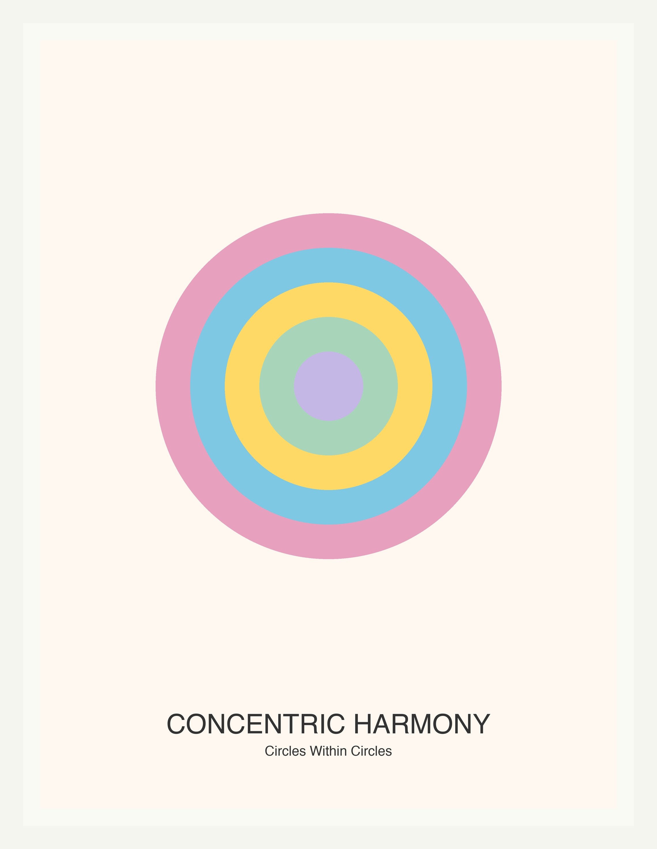 Concentric Harmony — Bauhaus Geometric Art Print — White Frame 18×24" Wall Art