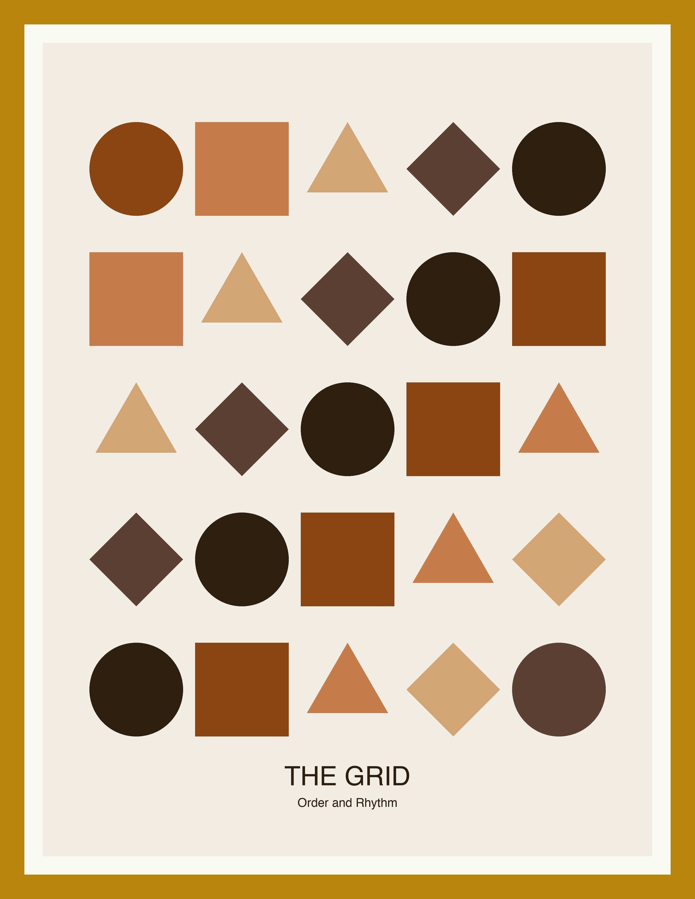 The Grid — Bauhaus Geometric Art Print — Oak Frame 18×24" Wall Art