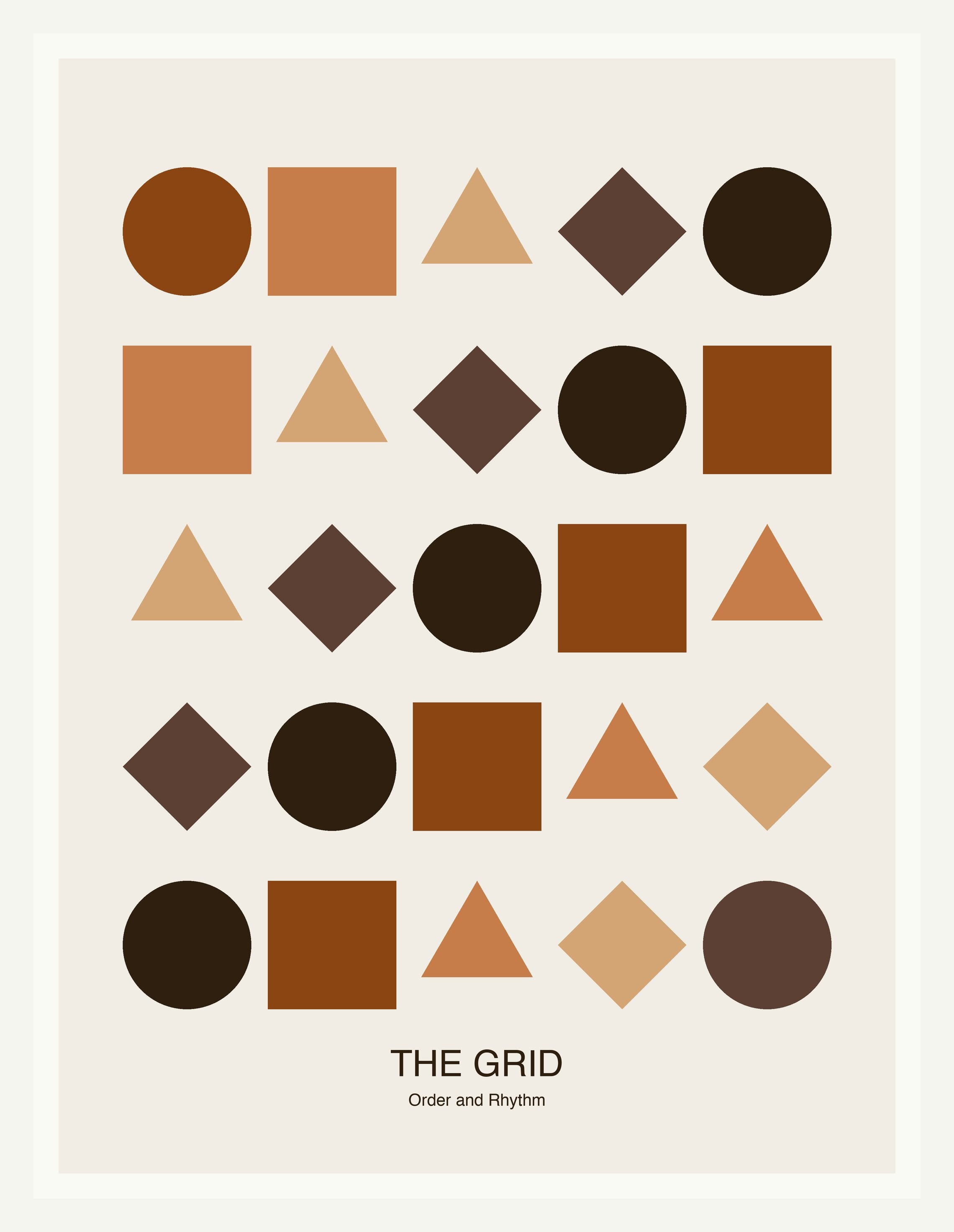 The Grid — Bauhaus Geometric Art Print — White Frame 18×24" Wall Art