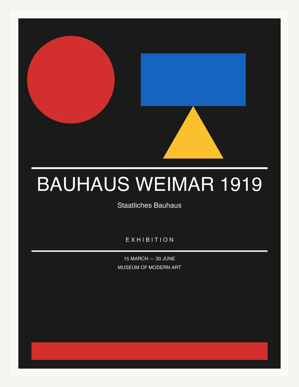 Bauhaus Weimar 1919 — Bauhaus Geometric Art Print — White Frame 18×24" Wall Art