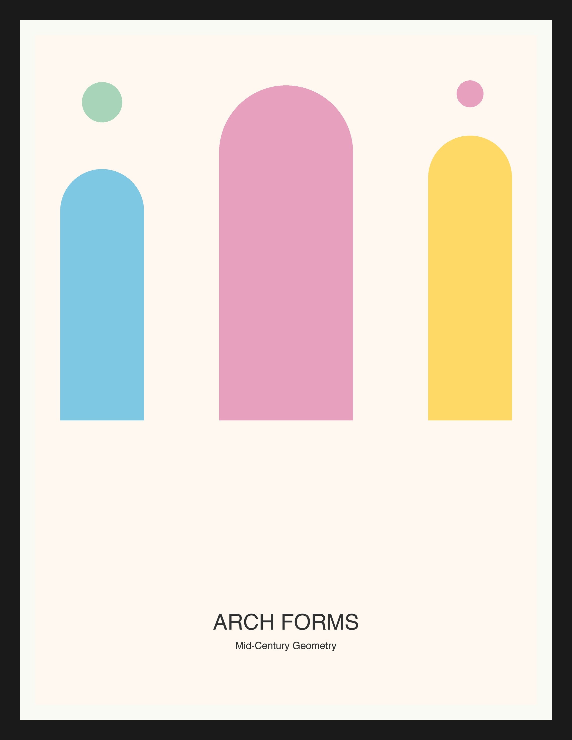 Arch Forms — Bauhaus Geometric Art Print — Black Frame 18×24" Wall Art