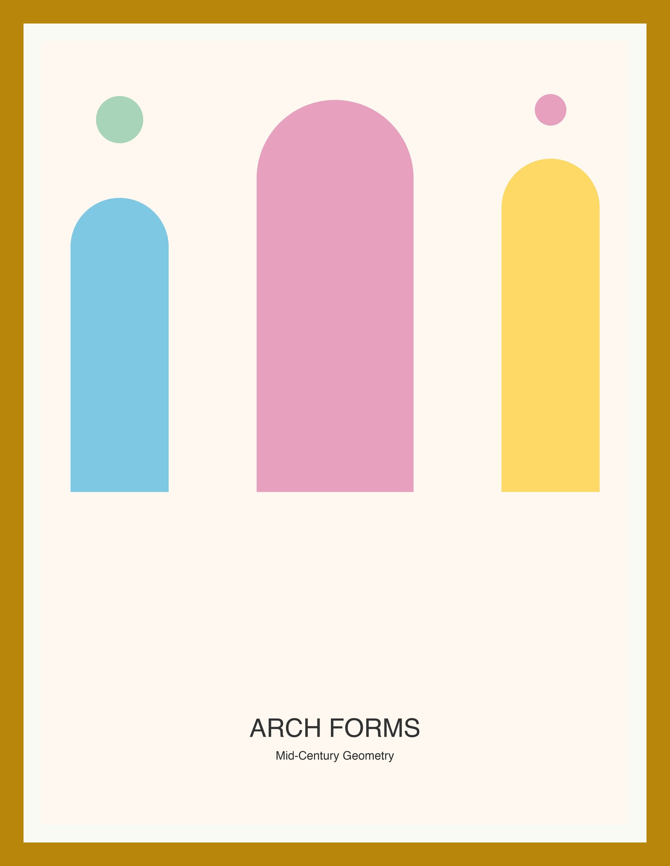 Arch Forms — Bauhaus Geometric Art Print — Oak Frame 18×24" Wall Art