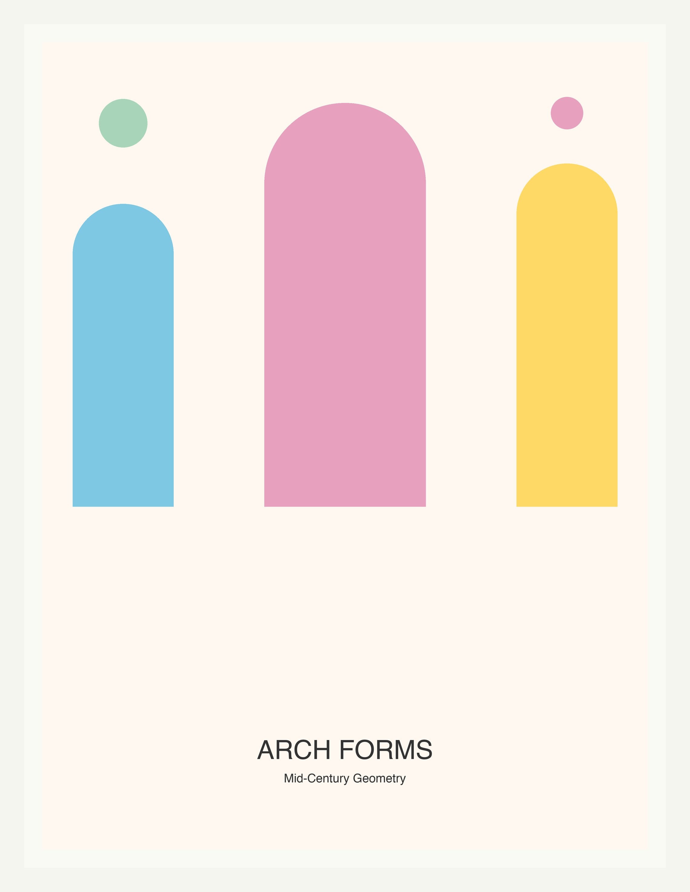 Arch Forms — Bauhaus Geometric Art Print — White Frame 18×24" Wall Art