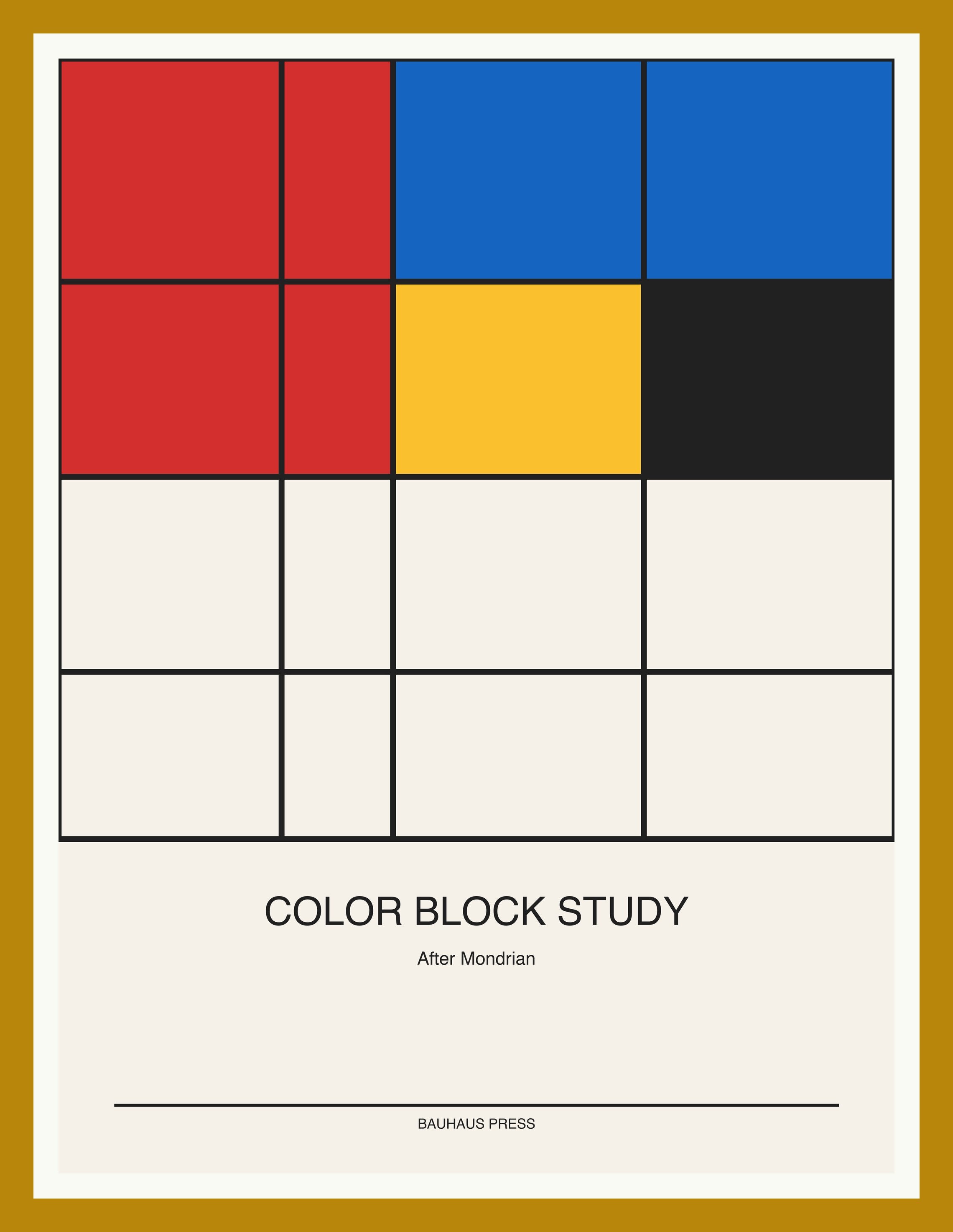 Color Block Study — Bauhaus Geometric Art Print — Oak Frame 18×24" Wall Art