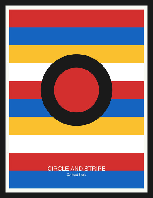 Circle and Stripe — Bauhaus Geometric Art Print — Black Frame 18×24" Wall Art