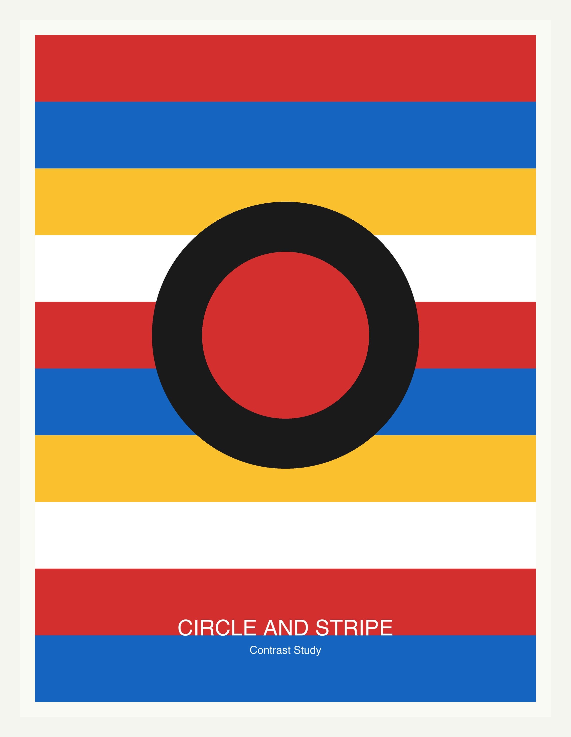 Circle and Stripe — Bauhaus Geometric Art Print — White Frame 18×24" Wall Art