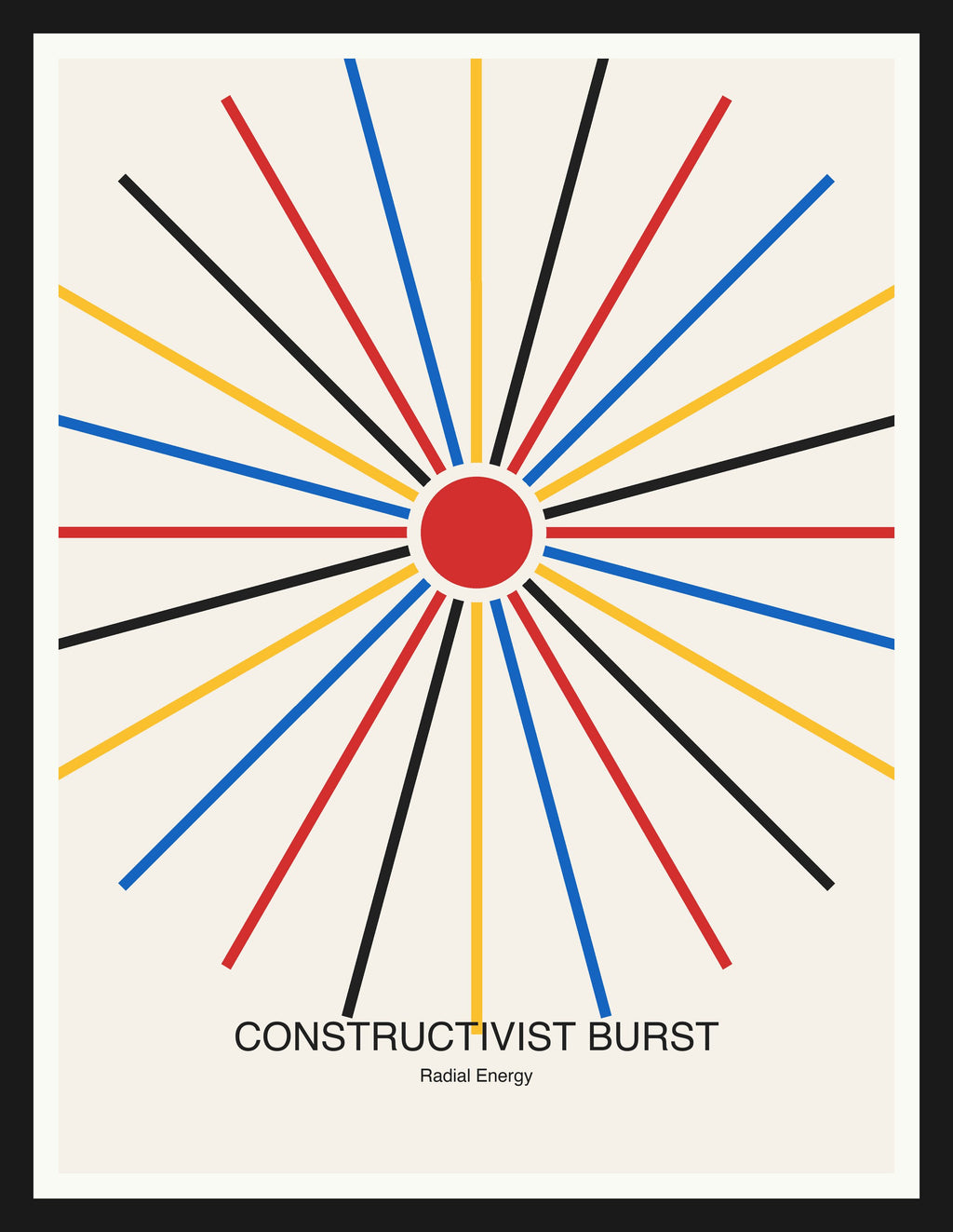 Constructivist Burst — Bauhaus Geometric Art Print — Black Frame 18×24" Wall Art