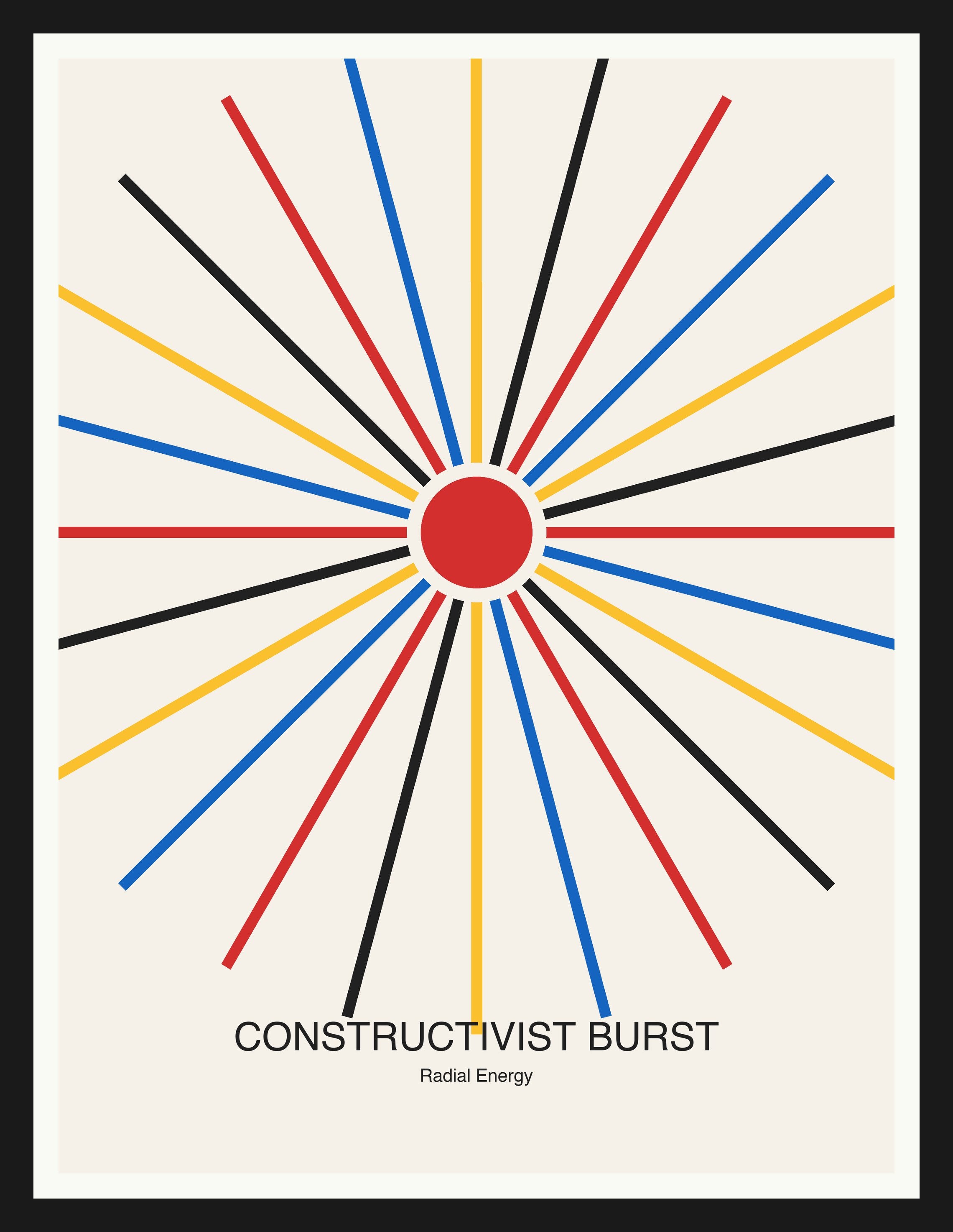 Constructivist Burst — Bauhaus Geometric Art Print — Black Frame 18×24" Wall Art