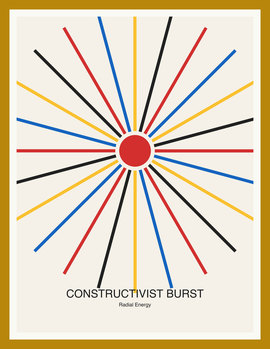 Constructivist Burst — Bauhaus Geometric Art Print — Oak Frame 18×24" Wall Art