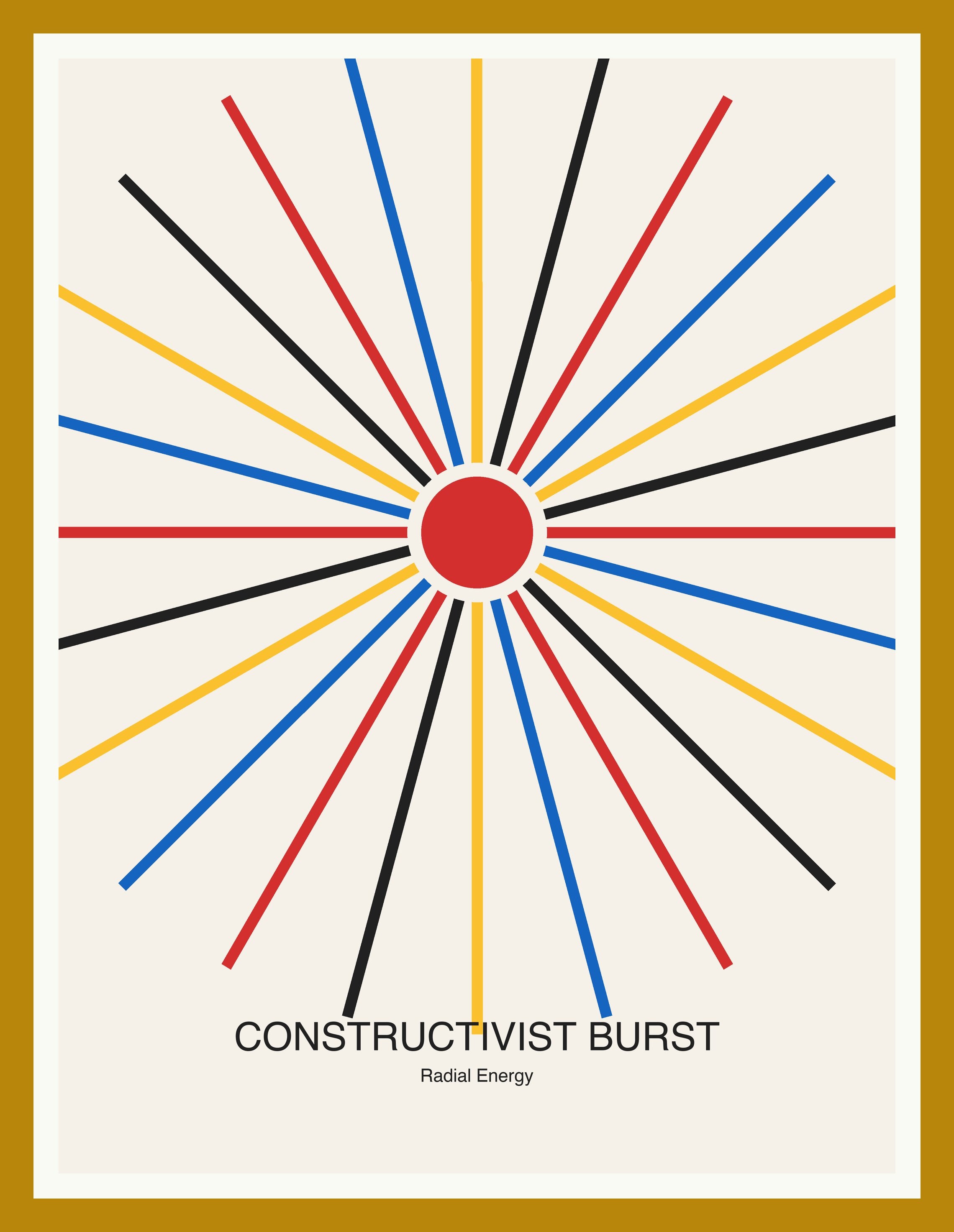 Constructivist Burst — Bauhaus Geometric Art Print — Oak Frame 18×24" Wall Art