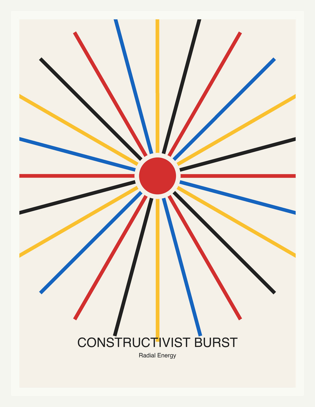 Constructivist Burst — Bauhaus Geometric Art Print — White Frame 18×24" Wall Art