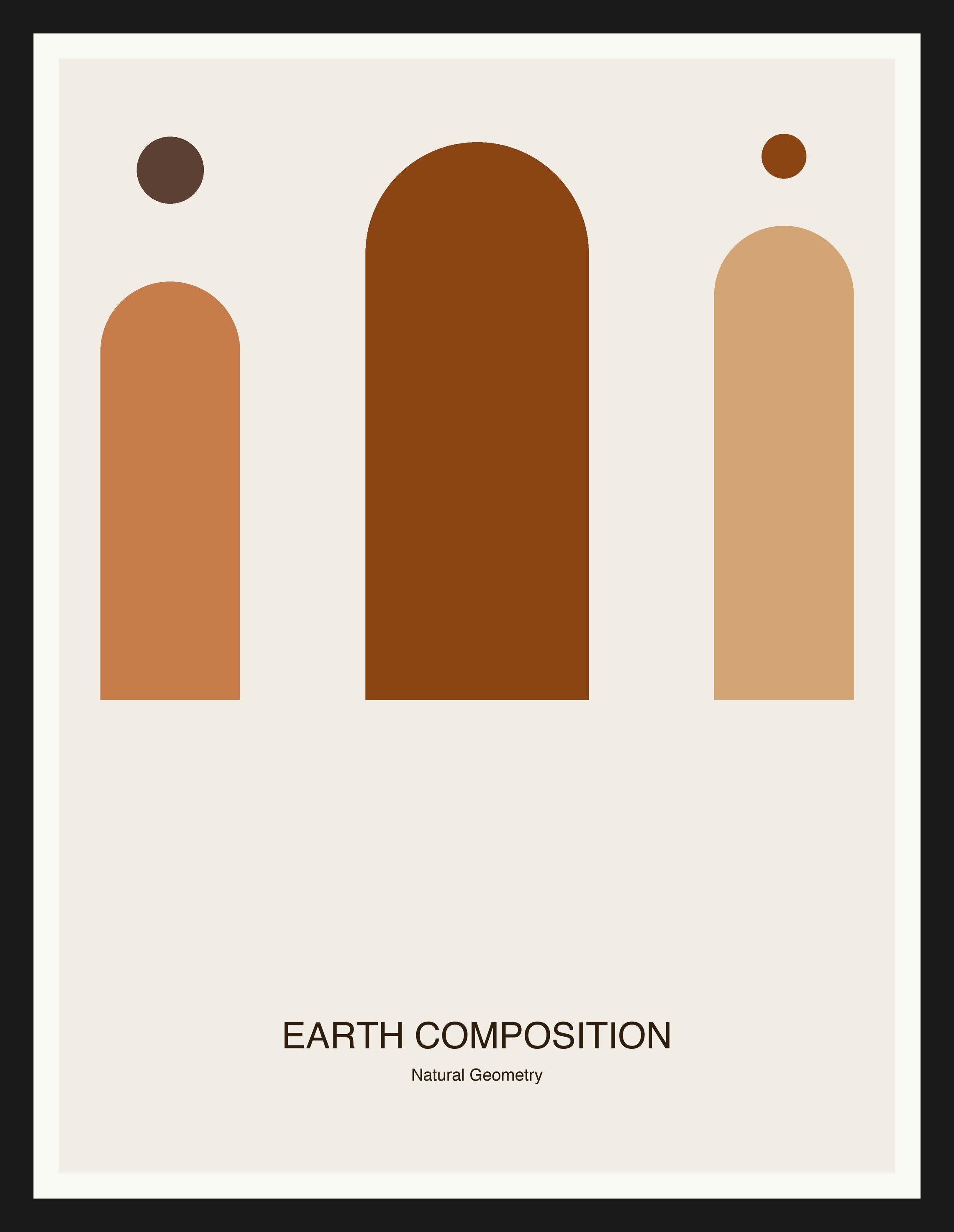 Earth Composition — Bauhaus Geometric Art Print — Black Frame 18×24" Wall Art