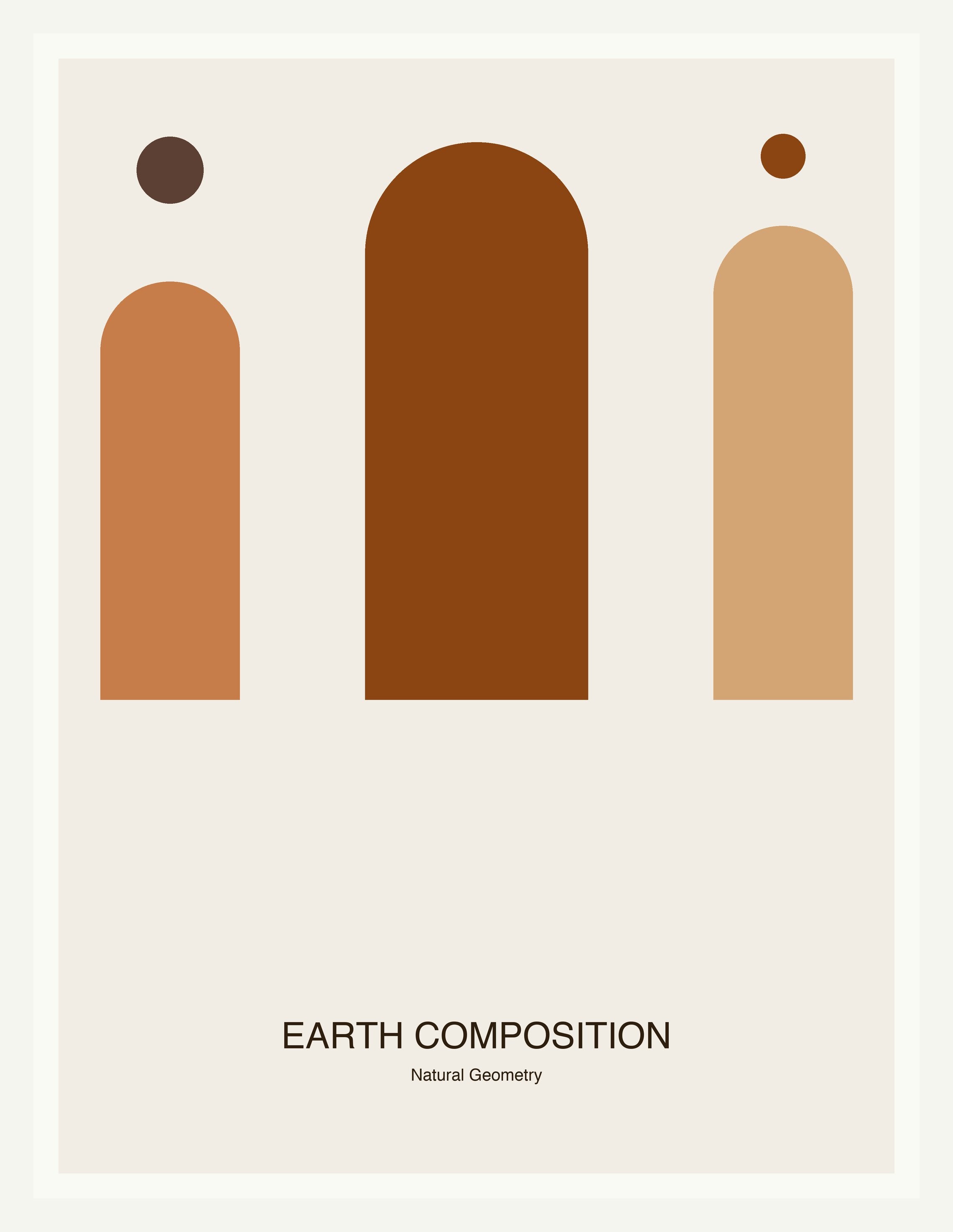 Earth Composition — Bauhaus Geometric Art Print — White Frame 18×24" Wall Art