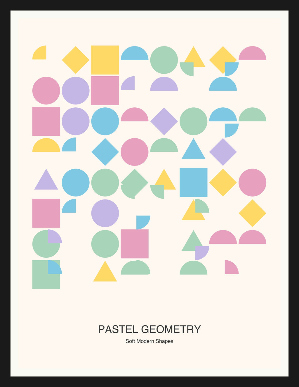 Pastel Geometry — Bauhaus Geometric Art Print — Black Frame 18×24" Wall Art
