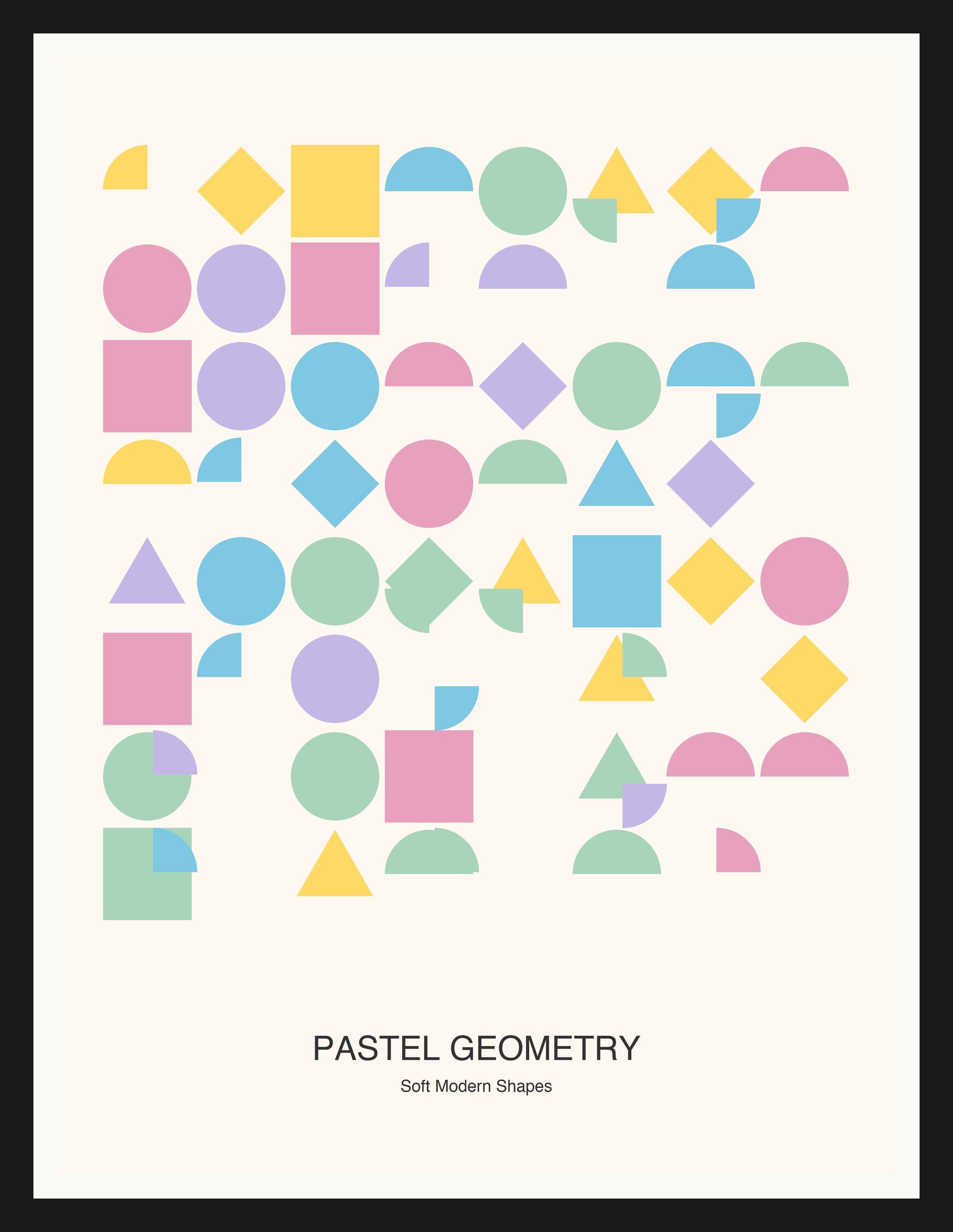 Pastel Geometry — Bauhaus Geometric Art Print — Black Frame 18×24" Wall Art