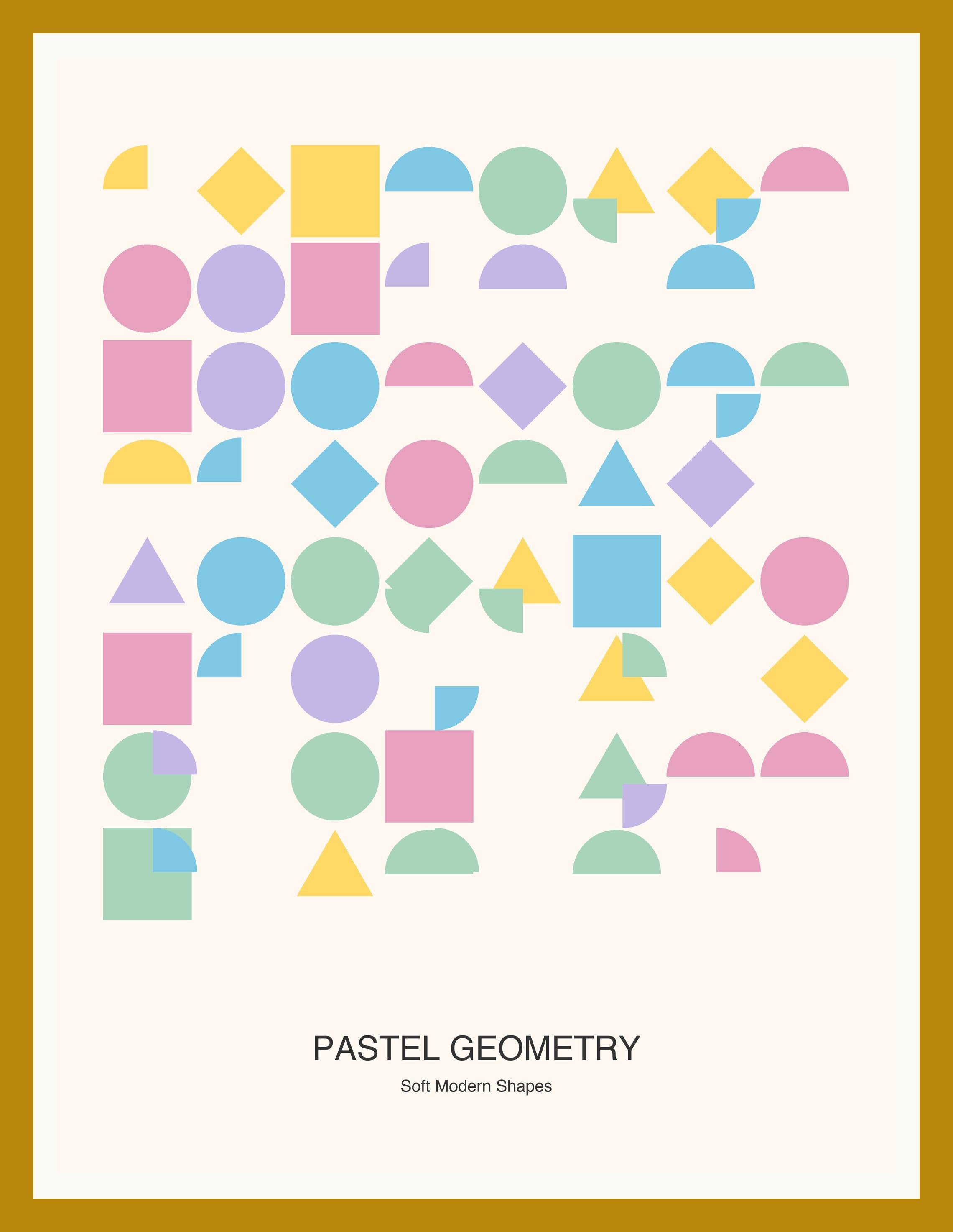 Pastel Geometry — Bauhaus Geometric Art Print — Oak Frame 18×24" Wall Art
